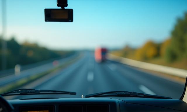 Nahaufnahme einer Mautbox im LKW Cockpit