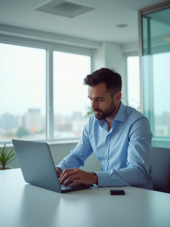 Professioneller Flottenmanager bei der Einrichtung des VectorPay Systems am Laptop